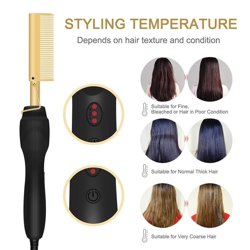 Electric Hot Comb Dual Voltage Copper Heater Hair Curler Copper Comb Straightening And Curling Hair Care 2