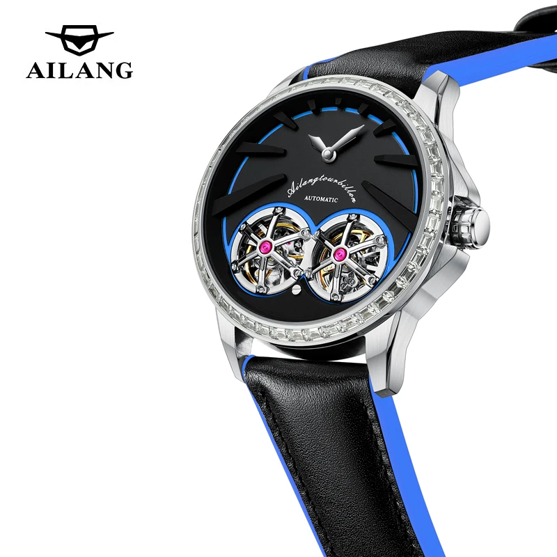 AILANG Orologio da uomo con doppio tourbillon, cinturino in pelle, impermeabile, di lusso, meccanico, con lunetta in diamanti, da uomo_voghion.com