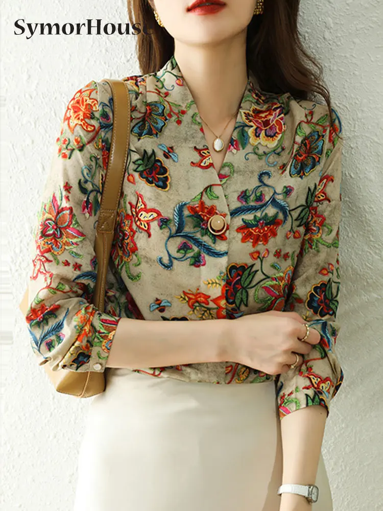 

Рубашка женская шифоновая с длинным рукавом и V-образным вырезом