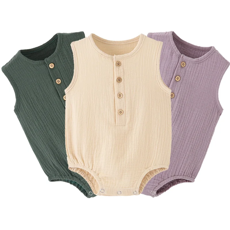 

New Muslin Baby Bodysuits for Girls Boys Solid Color Kids Summer Jumpsuits Sleeveless Infant Rompers Toddler One-Pieces Clothing