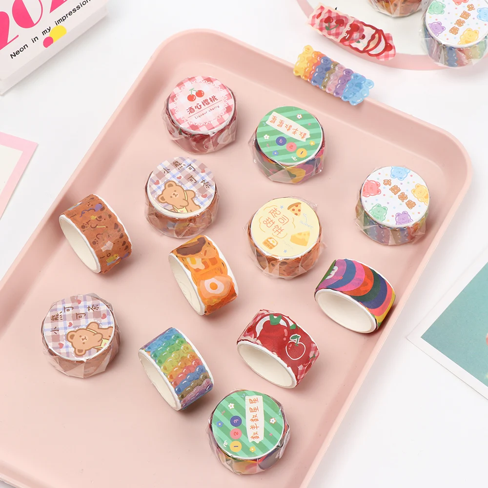 100pcs/Roll Cute Flower Bear Love Heart Washi Tape Decorative Adhesive Tape DIY Scrapbooking Stickers Kawaii Label Masking Tapes