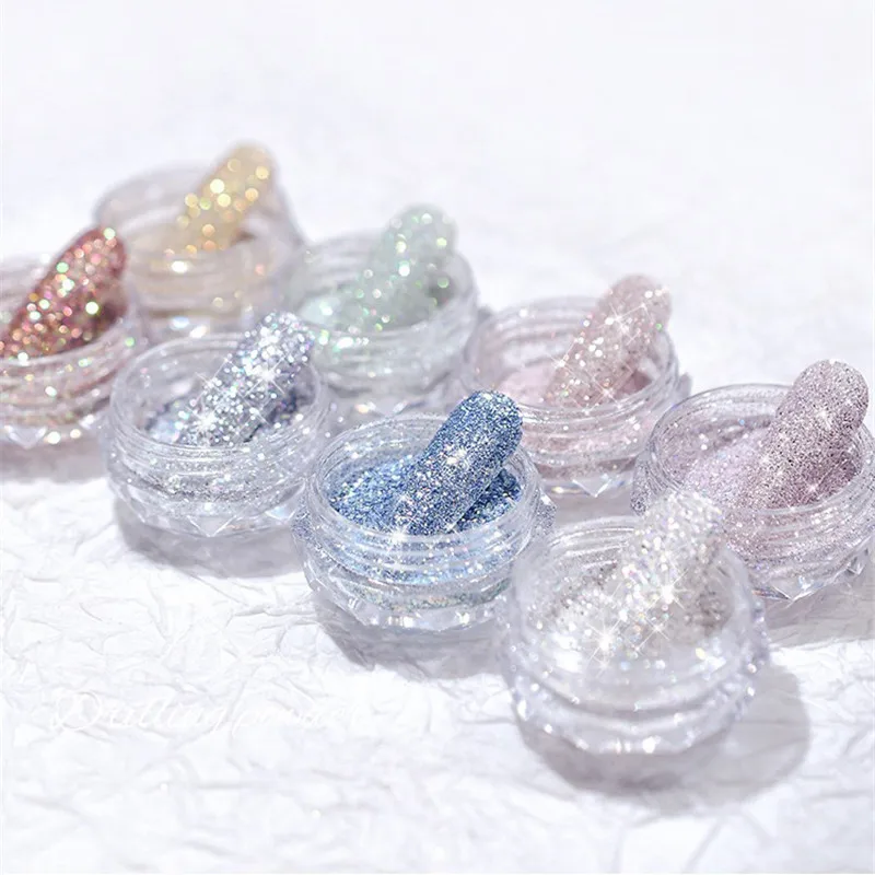 8 Colors Nail Crystal Diamond Powder Rainbow Color Glitter Shiny Pigment Holographic Glass Micro Drill Nails Art Decoration nail powder nail pigment nail glitter nail decoration nail decorations