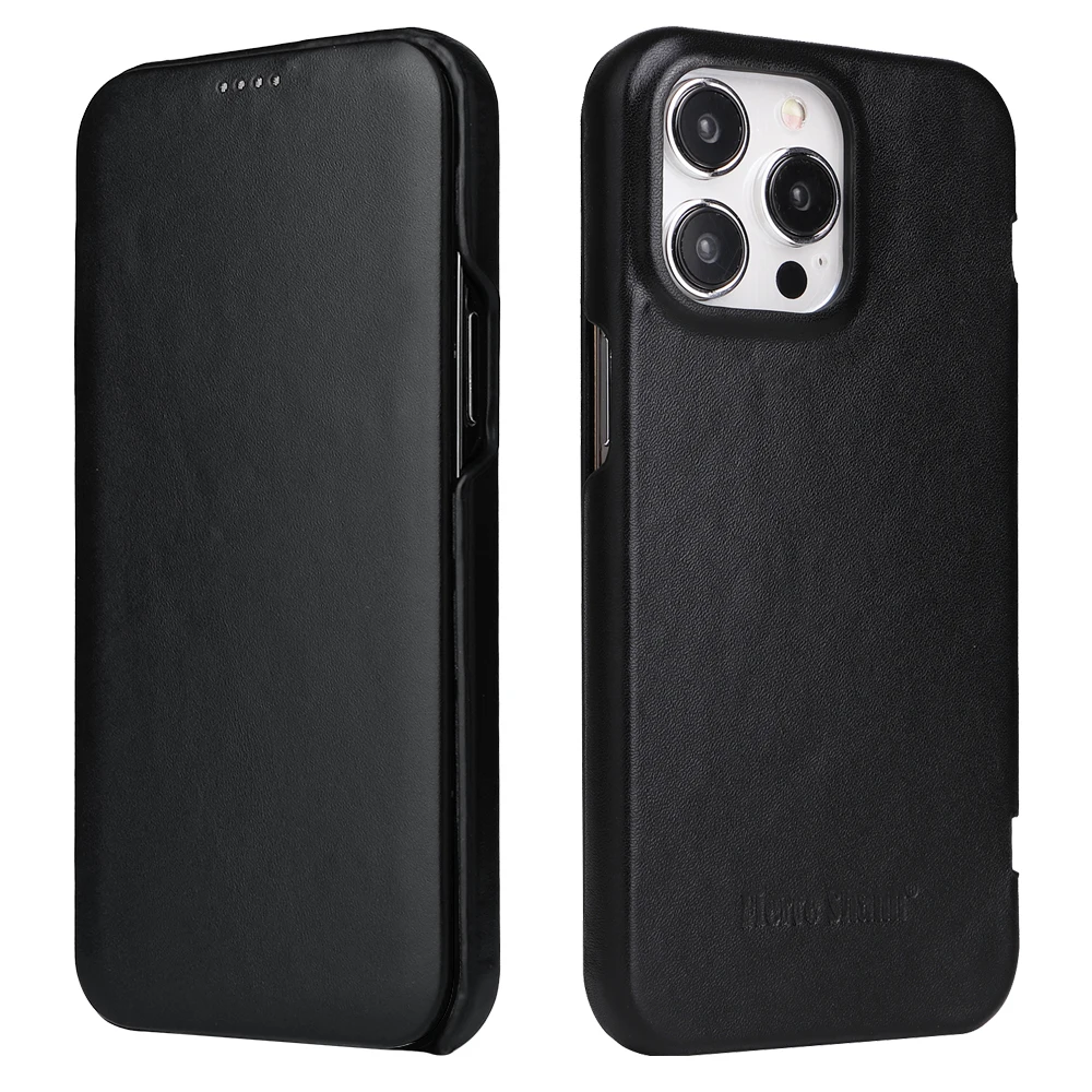 Luxury Genuine Leather Flip Case with Wireless Charging Functionality