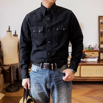 ST-0067B Big US Size Genuine Quality Vintage Looking Loose Fitting Mans 100% Cotton Shirt 1