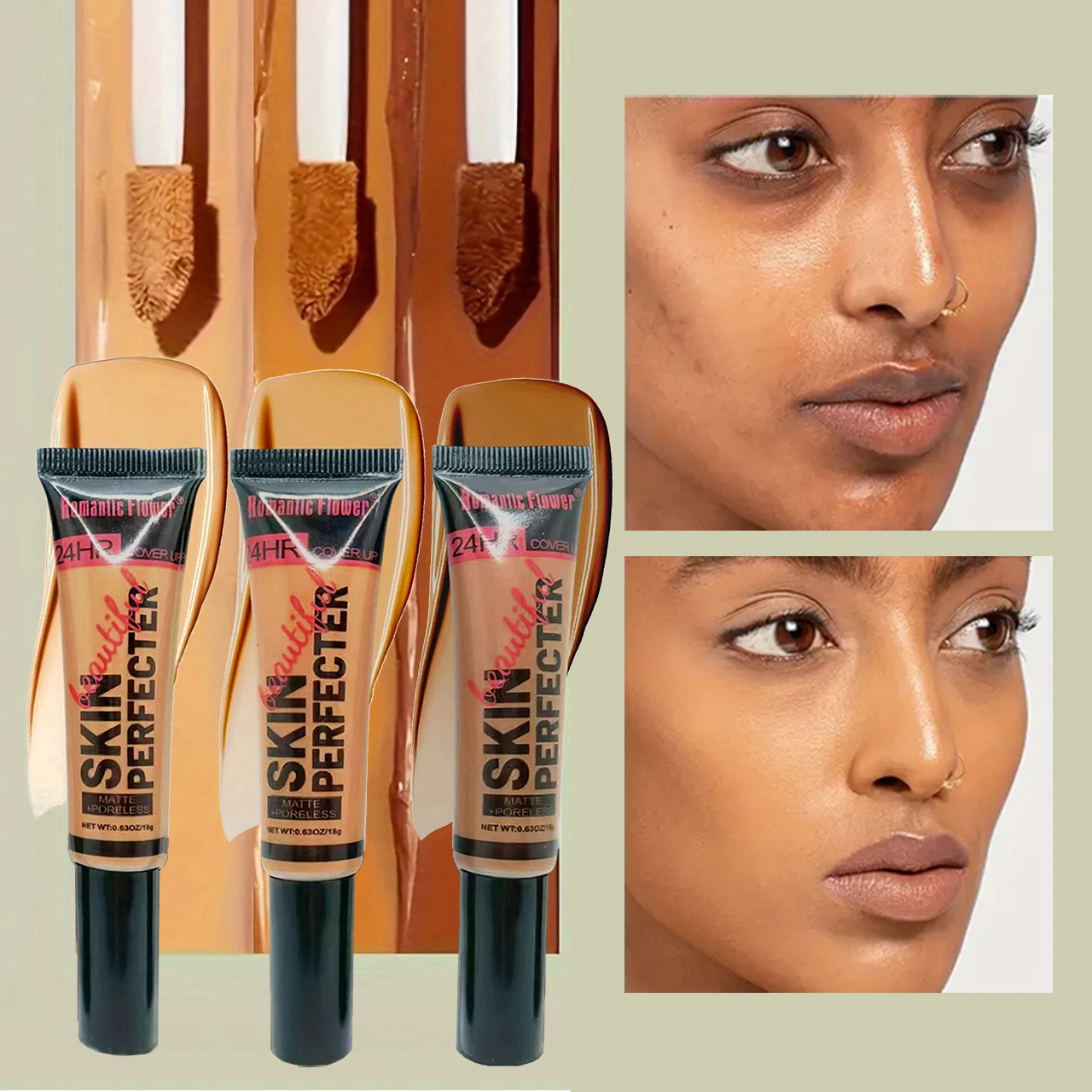 3-color concealer natural matte plant squalane waterproof long-lasting liquid foundation suitable covering dark circ sponge head concealer liquid concealer makeup concealer waterproof concealer face concealer face concealer pen concealer powder concealer palette concealer foundation cream