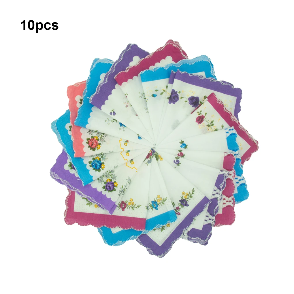 Retro Aesthetic Printing Cotton Handkerchief 10PCS Handkerchief Antique Floral Embroidered Scarf Hankie Mint Random Flowers