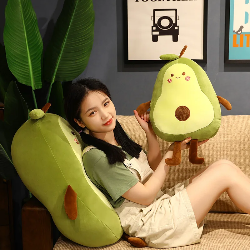 4090cm 그린 소프트 아보카도 플러시 베개 인형 모양 과일 쿠션 스마일 페이스 해피 플러시 장식 선물
