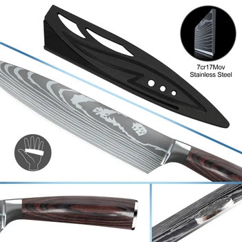 8pcs Kitchen Knife Damascus Stainless Steel Chef Knife Utility Paring Boning Cleaver Slicing Santoku Knives With Nylon Bag 5