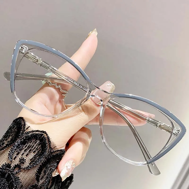 Cat Eye Myopia Glasses Photochromic Anti-UV Sunglasses Blue Light Blocking Color Changing Minus Glasses with Diopters 0 To -4.0 2