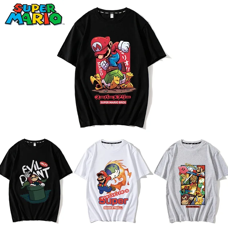 Футболка свободная в стиле Super Mario, хлопковая тенниска с короткими рукавами и круглым вырезом, не деформируется, в стиле хип-хоп, летняя