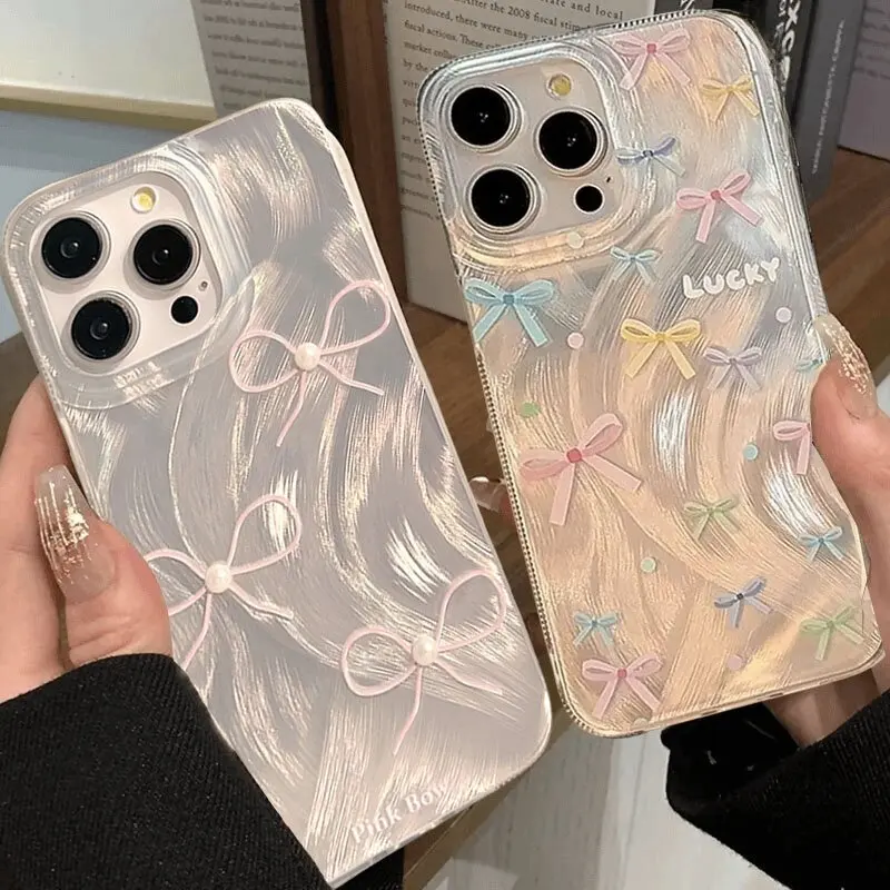 Colorful Bow Butterfly Silver Laser Print Phone Case