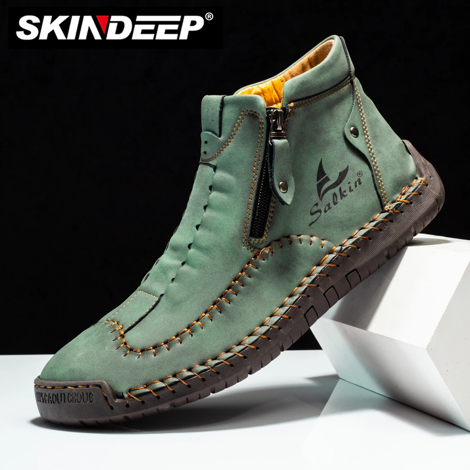SKINDEEP Men's Fashion Casual Shoes Leather Ankle Boots British Style Short Boots Men Comfortable Large Size Men Oxfords Shoes