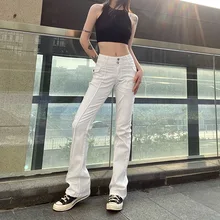 

WeiYao Flare Jeans Women's Low Waist Trousers Vintage Aesthetic Denim Pants Streetwear Casual Korean Fashion Y2K Grunge Jogger