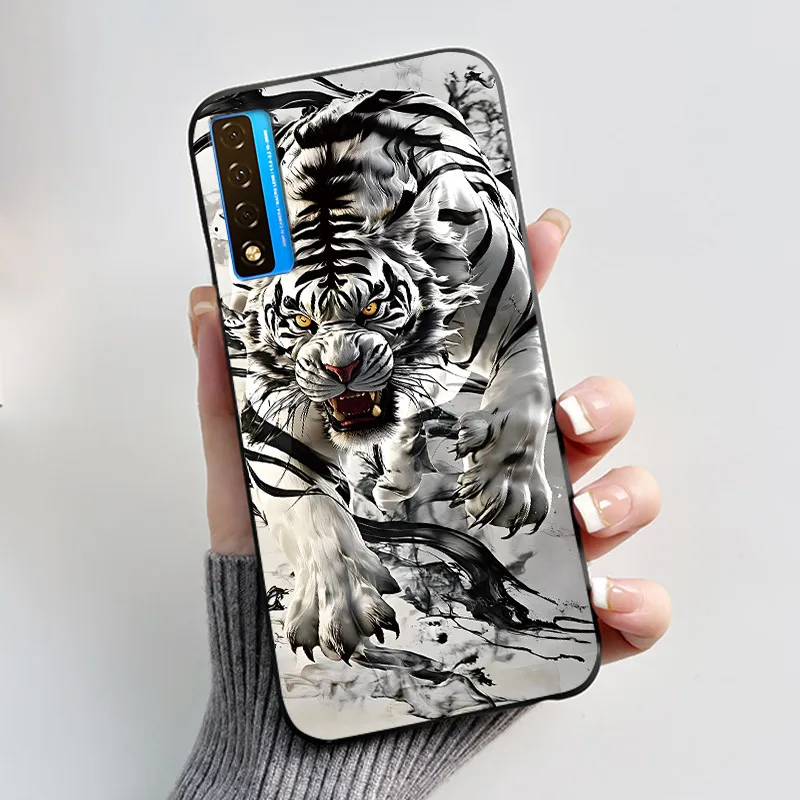 Floral Pattern Shockproof Case - Fashion Cartoon Design, Soft Black Cover