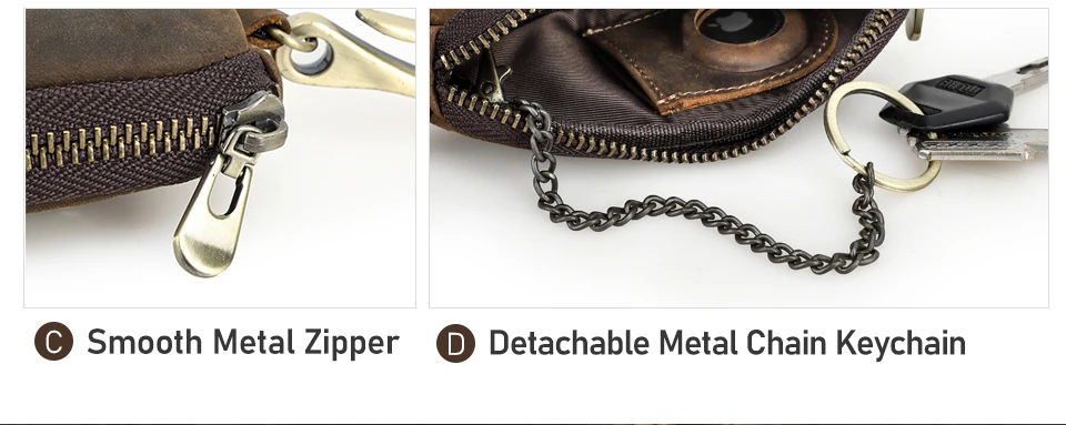 CONTACT'S Schlüsseletuis aus echtem Leder für Herren, Vintage-Schlüsselanhänger mit AirTag-Fach, Schlüsselanhänger aus Crazy-Horse-Leder, Schlüsseltaschen, Münzgeldbörsen – Detail 12