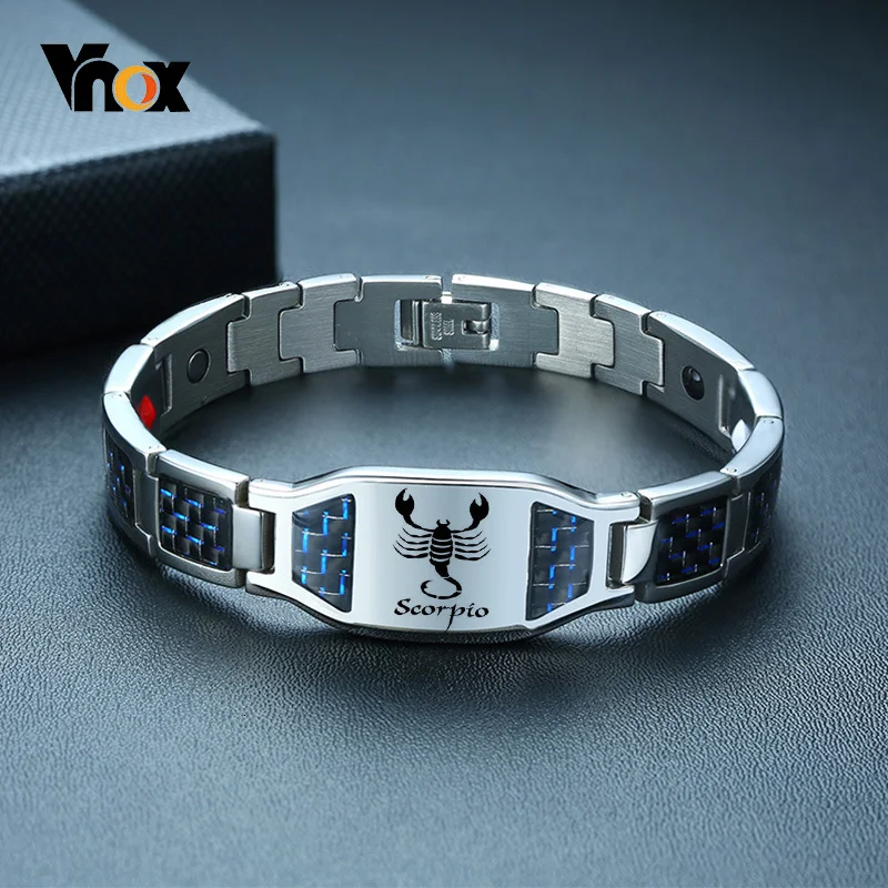 Vnox männer Freies Custom Gravur Info Logo Armband mit Blau Carbon Faser Männlichen Handgelenk Schmuck