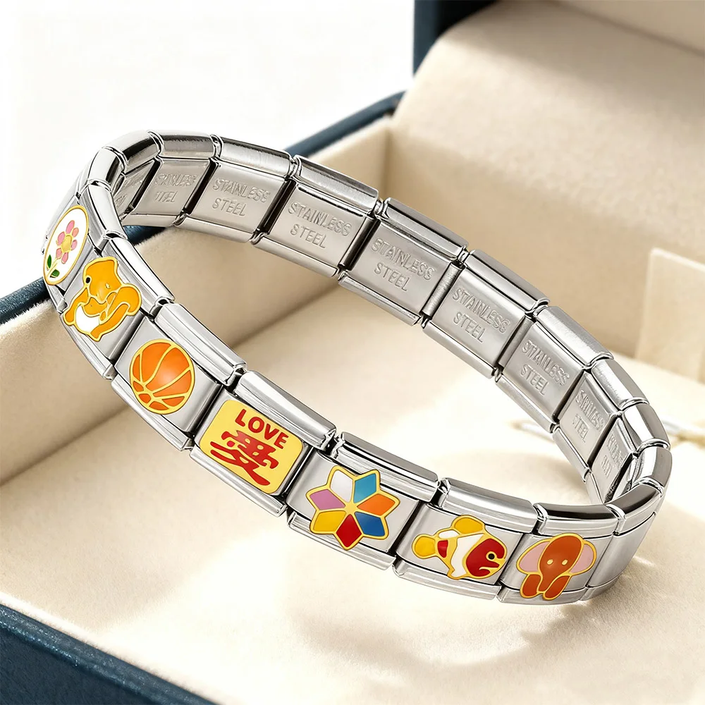 URING Klassischer Engelsflügel, Flamme, Basketball, Eichhörnchen, italienischer Charm-Link, passend für 9 mm Herstellung von Edelstahl-Armbändern, Schmuck, DIY-Perlen ​ – Detail 3