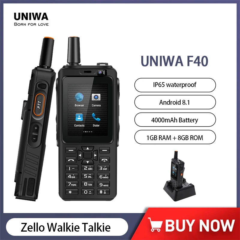 UNIWA F40  Zello Walkie Talkie IP65 Phone With Antenna 2.4 Inch Touch Screen 1GB+8GB Smartphone 4000mAh LTE Quad Core Cellphone uniwa f50 4g lte global zello rugged ptt walkie talkie 2 8 touch screen 8gb rom 4000mah android 6 0 quad core 4g smartphone