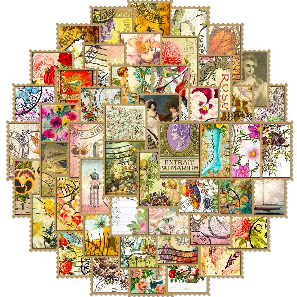 

10/30/50pcs Vintage Butterfly Stamp Graffiti Stickers Decals Decorative Stationery Luggage Laptop PVC Retro Kids DIY Sticker Toy