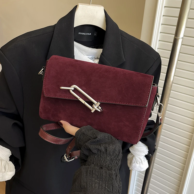 Vintage Wildleder Leder Schulter Umhängetasche Damen Designer Handtasche und Geldbörse Khaki Sac A Main Small Flap Messenger Bag Schwarz – Detail 13