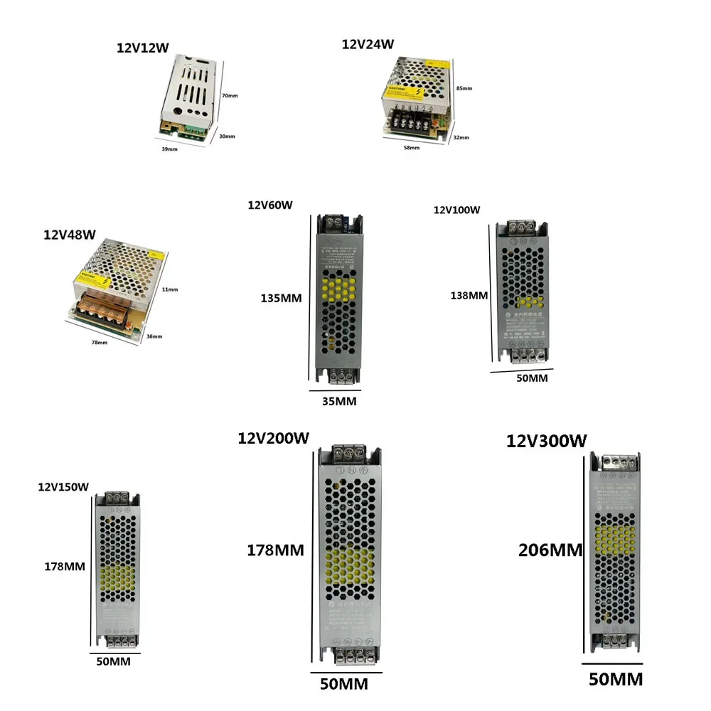 Lighting Transformer AC110V 220V To DC 12V/24V Power Supply Adapter 5A 12A Ultra thin LED Strip Switch Driver Lamp 60W 100W 150W