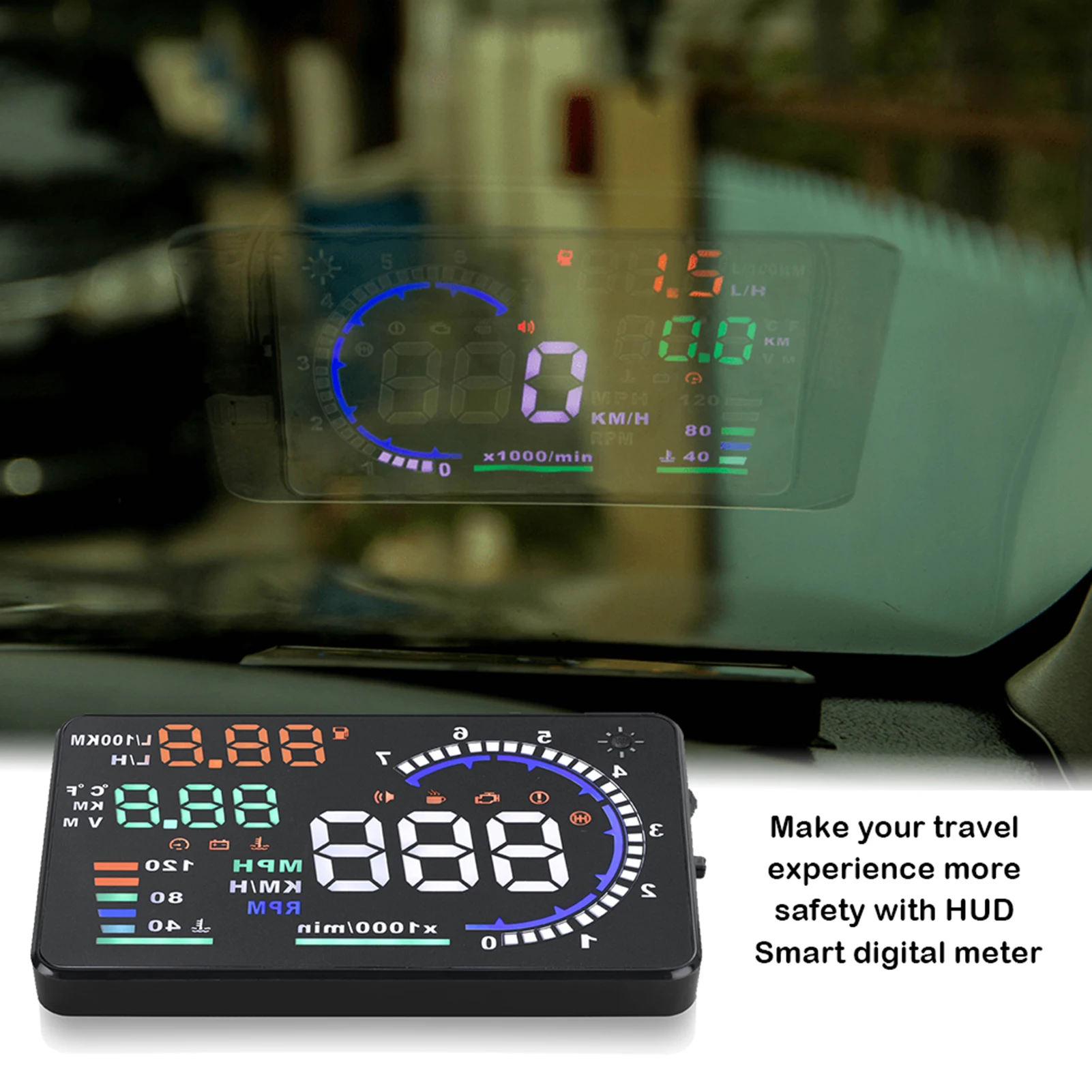 

Car HUD Head up Display HUD Speedometer OBDⅡ 5.5inch Large Screen Projector Digital MPH RPM Overspeed Warning Safe Driving