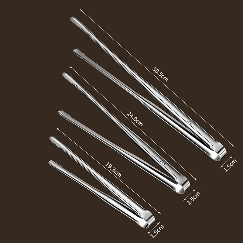Grill Tongs Stainless Steel Food Tongs For BBQ Cooking Utensils Silver Non-Slip Camping Supplies Kitchen