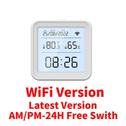 WiFi - Enabled Smart Temperature and Humidity Sensor with Backlight Support for Alexa and Google Assistant (New Version)