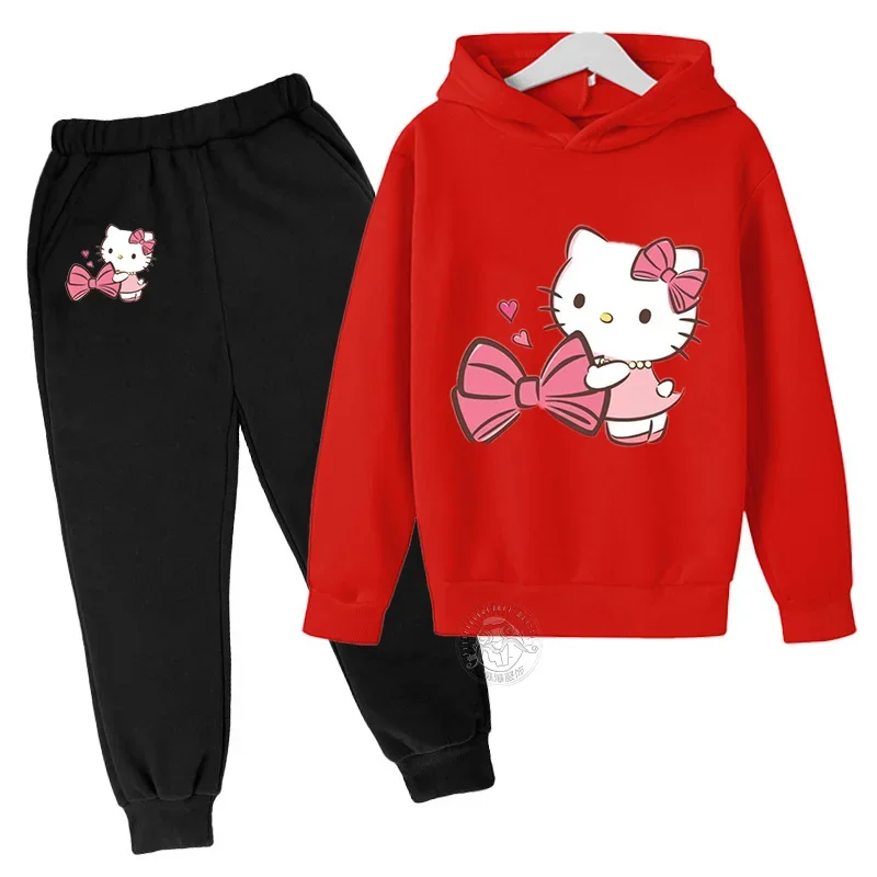 Conjunto de ropa infantil con dibujos animados de Hello Kitty para otoño e invierno, traje deportivo de ocio para niñas pequeñas