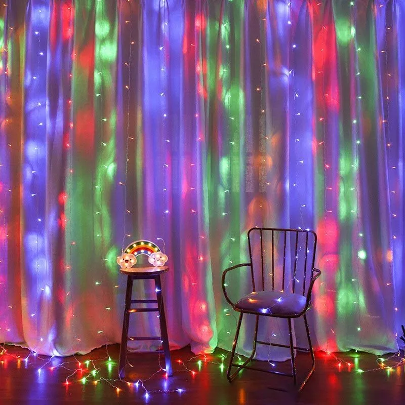 1PC 100/200/300 LED Copper Wire String Lights 3*1-3*3M Curtain Light USB Powered With Remote for Party Wedding Xmas Decorations