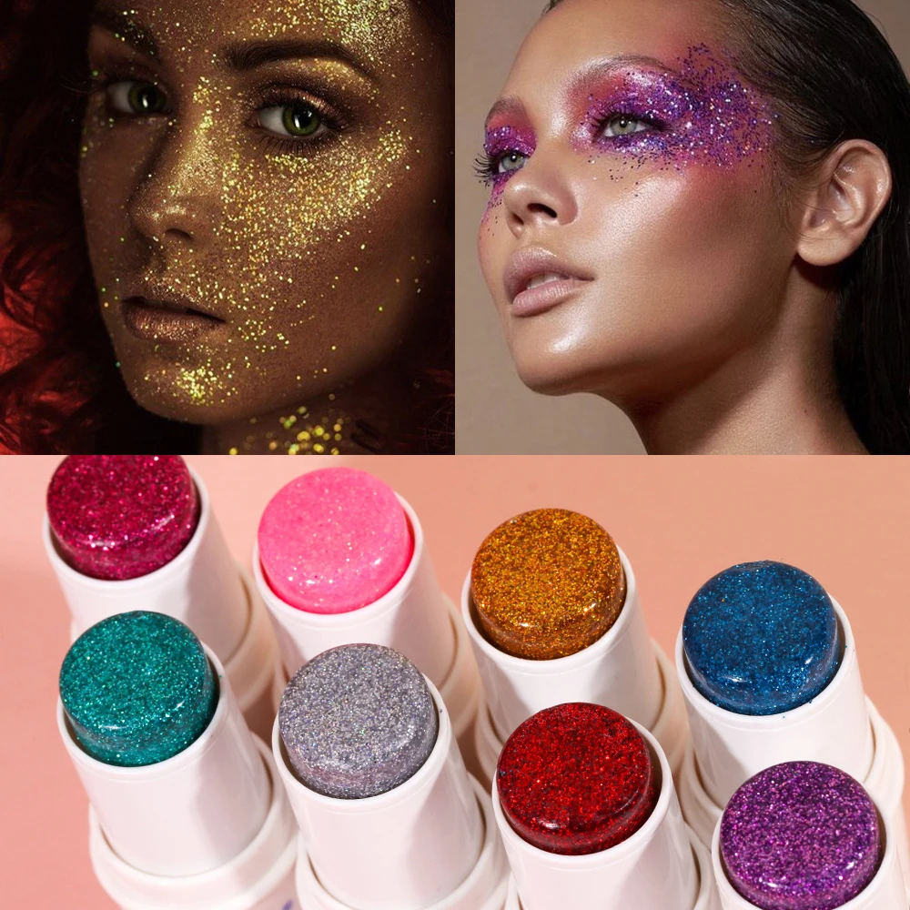 8pcs Body Glitter Stick Chunky Glitter Bar Makeup Sparkling Holographic Mermaid Sequins Paint Waterproof Multiuse Makeup Glitter 4
