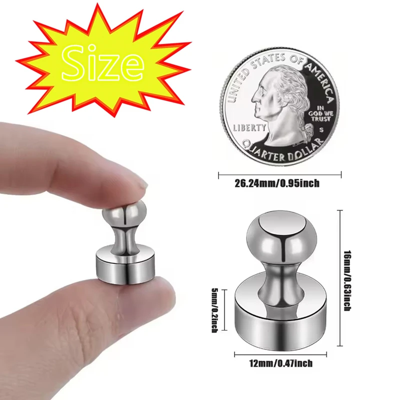 10 Stück starke, robuste Magnete, 12 mm, supermagnetische Haken, Push-Pins, vielseitig einsetzbar, perfekt für Kühlschrank, Whiteboard, Küche – Detail 2