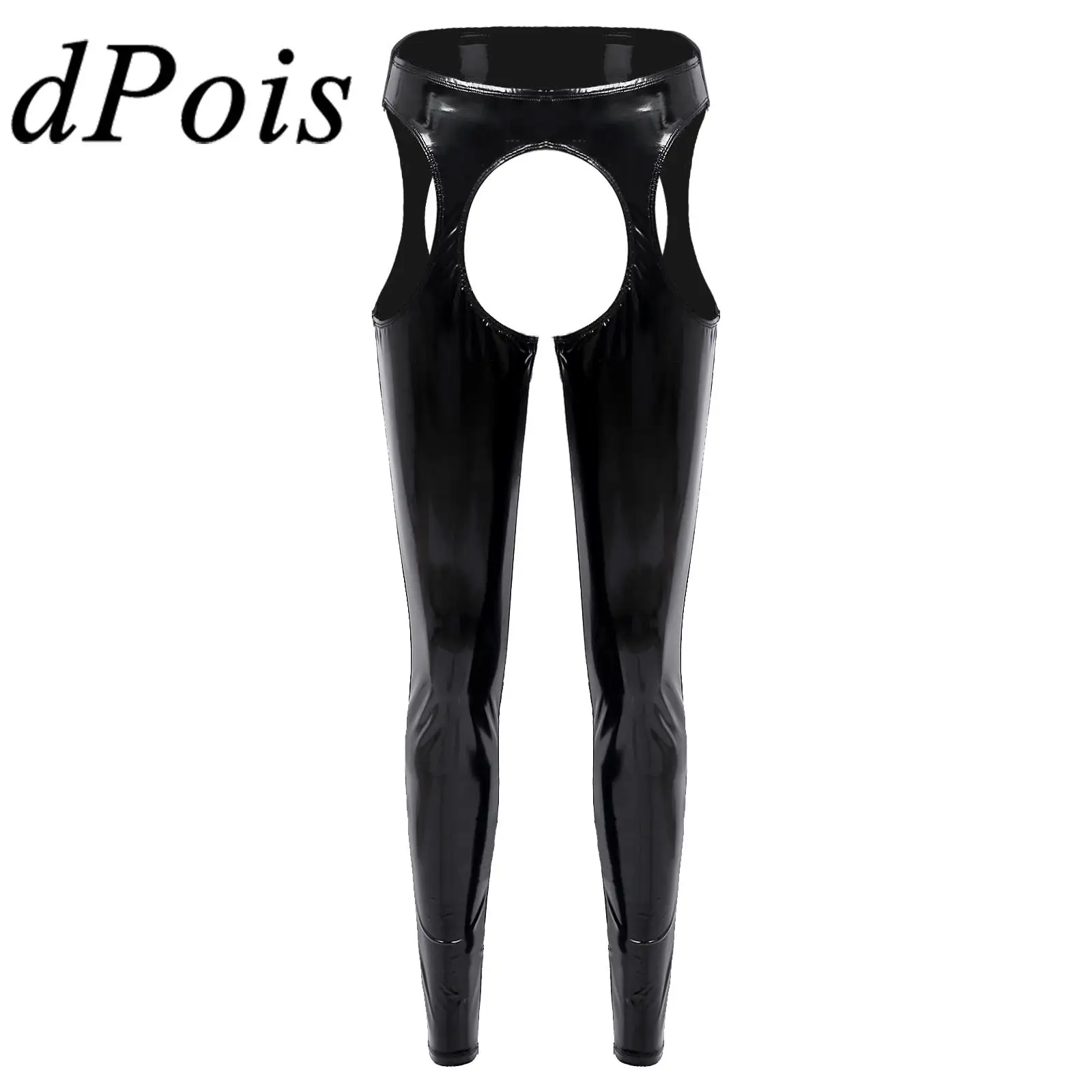 

Sexy Crotchless Open Butt Pants Exotic Trouser Women High Waist Wetlook PU Leather Cutout Leggings Pole Dance Nightclub Wear