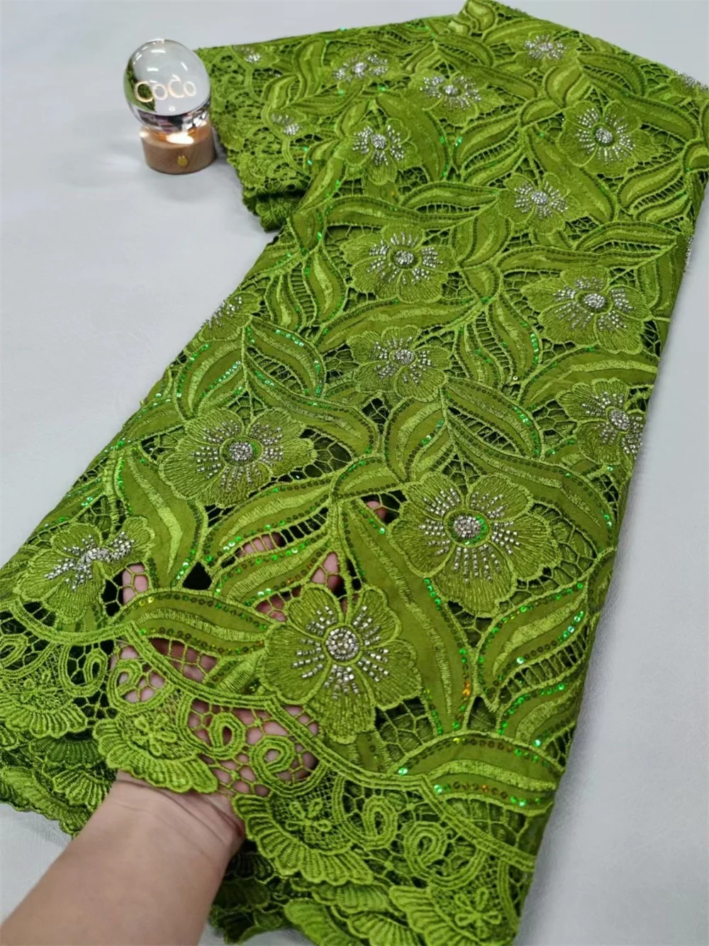 African chiffon lace fabric with beads high quality nigerian beads lace embroidery guipure fabric for wedding women