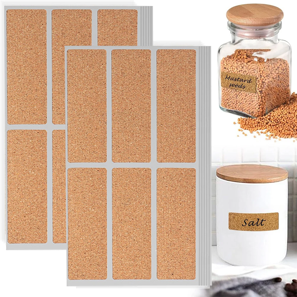 Label Stickers Scrapbook Stickers Retro Cork Sticker Self Adhesive Sealing Sticker Rectangular Cork Wooden Label Spice Container Tags for Jars Box