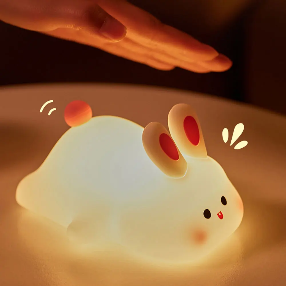 

Touch Sensor RGB LED Rabbit Night Light 16 Colors USB Rechargeable Silicone Bunny Lamp for Children Baby Toy Festival Gift