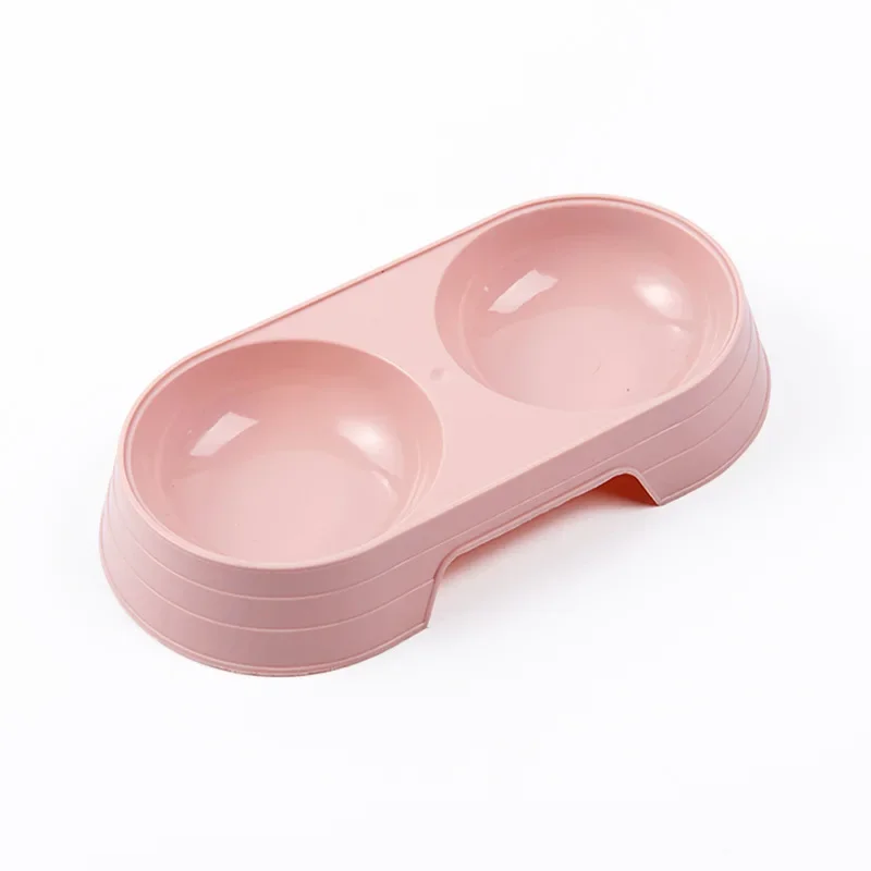 Dogs and Cats Feeding Double Bowl Macarons Plastic Feeding Bowl Double Bowl Pet Bowl Drinking Water Feeding 3
