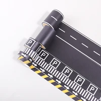Cartoon Road Track Washi Tape Set: Racing Theme Black Road Stickers Set for DIY Car Game Decoration, Party Supplies,Gift 6