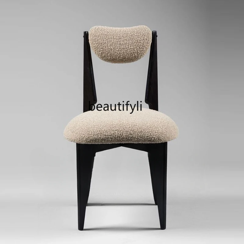 

Solid Wood Distressed Dining Chair Ash Wood Study Chair B & B Coffee Chair Lambswool Fabric