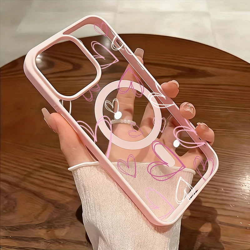 Gradient Heart Magnetic Protective Case - Pink, Purple & White Lines Design