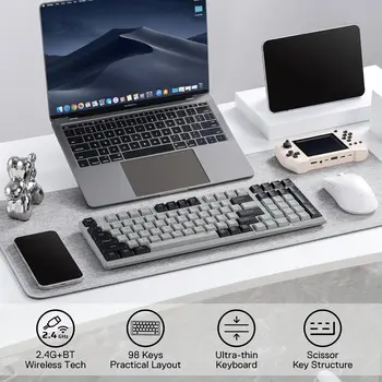 Redragon BK7114 Low-Profile 2.4G BT Wireless Computer 98 Keys Slim Office PC Scissors Mechanism Tactile Quiet Keystroke Keyboard 2