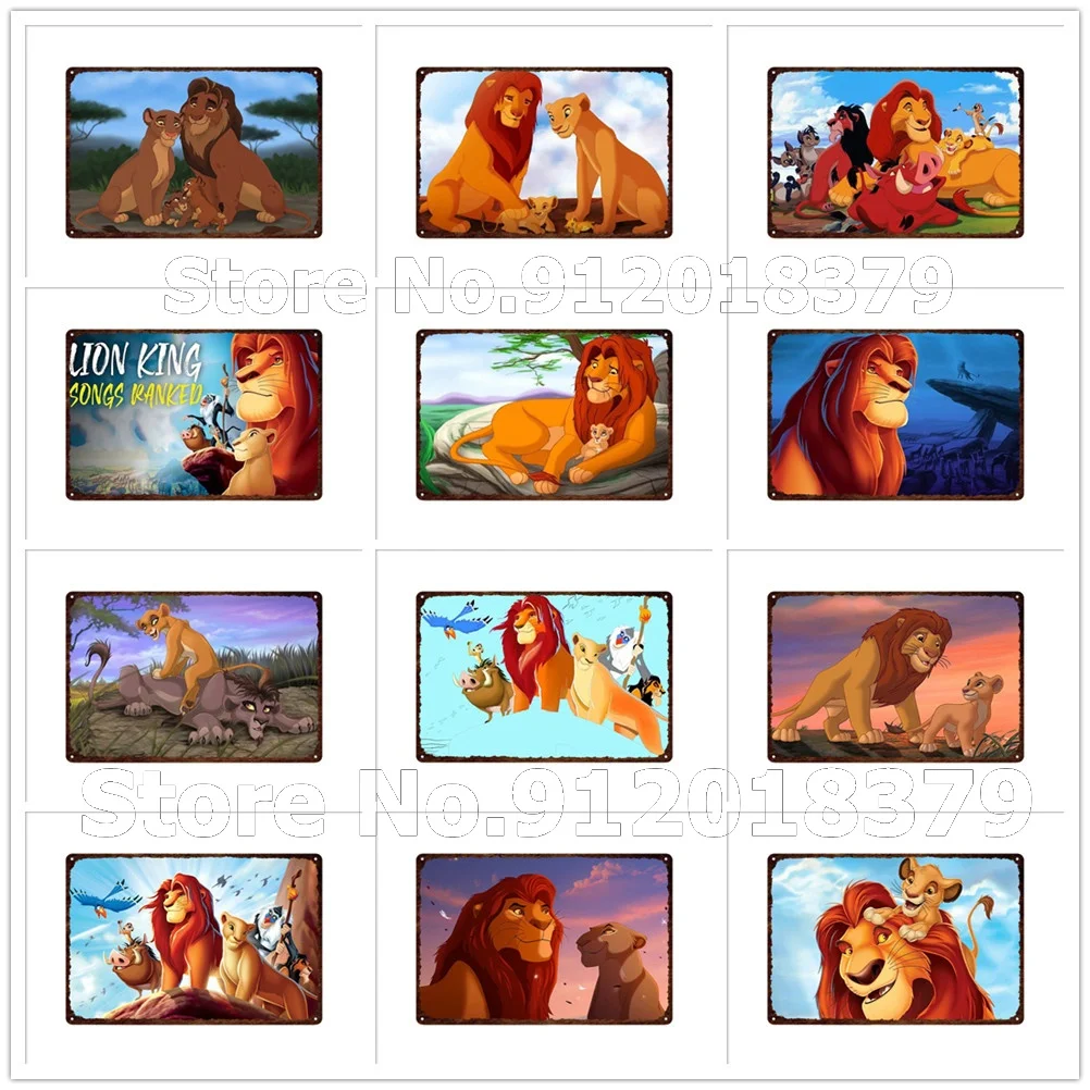 Disney Decor Metal Tin Sign Poster The Lion King Anime Simba Cartoon Plates Nursery Kids Room Plaques |
