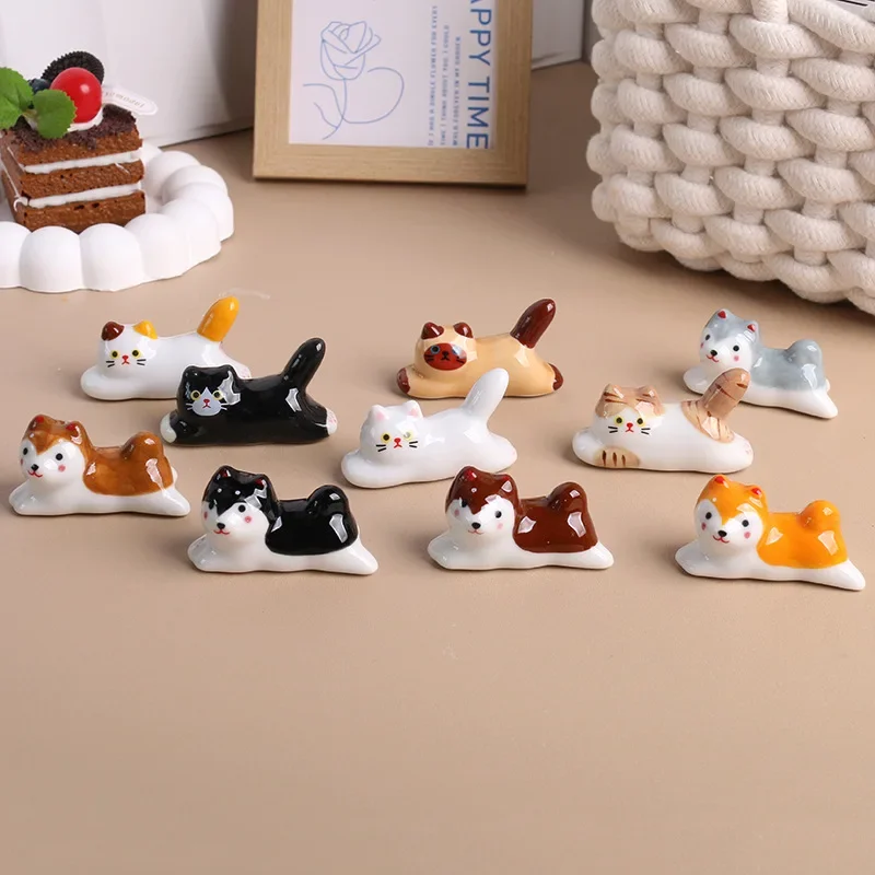 5pcs Cute Cat Dog Spoon Fork Rest Tableware Storage Cutlery Stand Chopsticks Holder Ceramic Fork Knife Racks Kitchen Tablewares