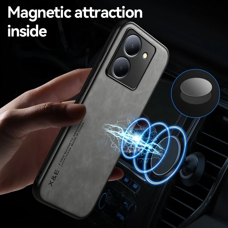 Vivo V29 Lite Y36 Y16 4G Y78 Plus 5G 무광택 뒷면 커버 자기 자동차 홀더 TPU 실리콘 전화 케이스 Coque 용 고급 가죽 케이스