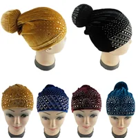 Diamond Turban for African Women Velvet Chemo Cap Muslim Hijab Inner Hair Cover Hats Scarf Wrap Islamic Headscarf Beanie 1