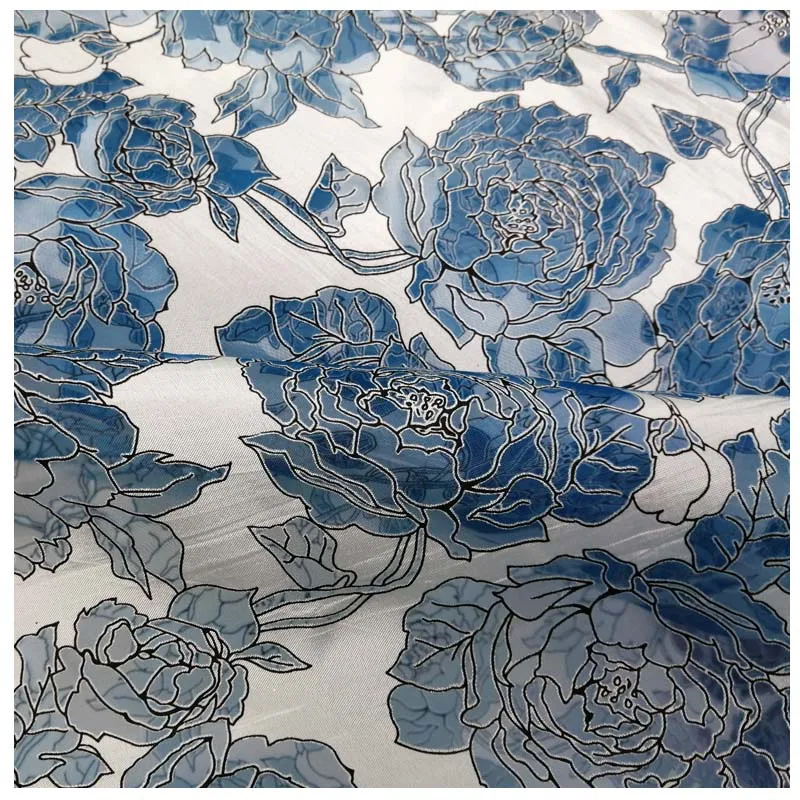 

African Organza Burnout Rose Lace Fabric for Dress,Blue Diy Sewing Table Cloth Tissue Skirts Patchwork Material,Width:120cm