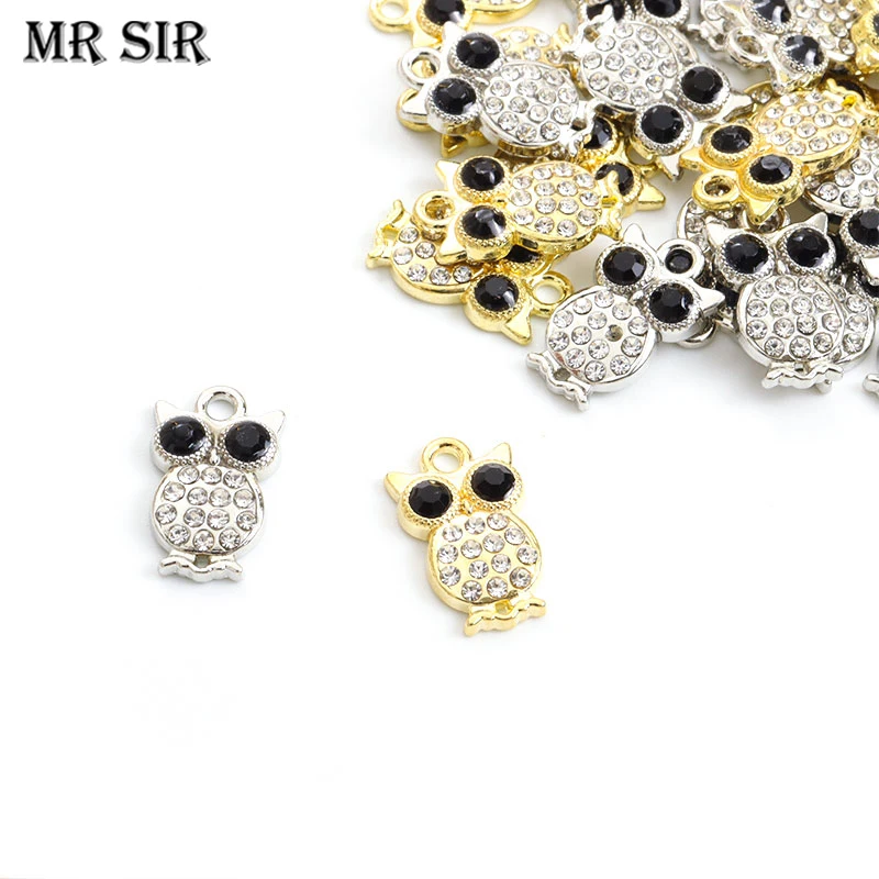 

10pcs Silver/Gold Plated Crystal Owl Charms Cute Birds Rhinestone Alloy Pendants for DIY Necklace Findings Jewelry Making Crafts
