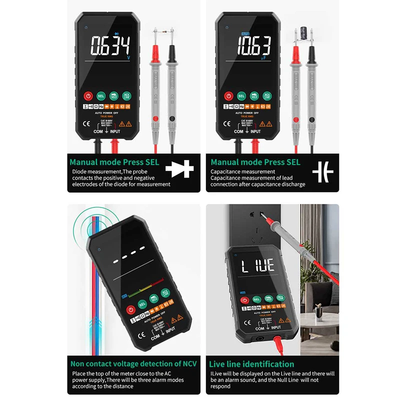 FY107C Digital Profesional Smart AC DC Voltage Auto Range Temp Capacitance ohm NCV True RMS Multimeters tester Tools
