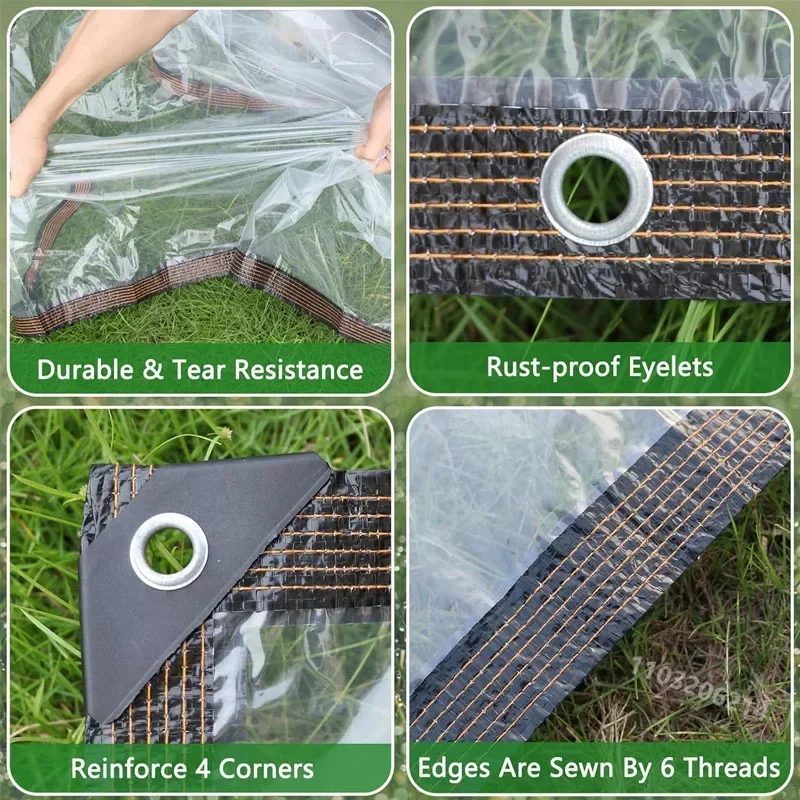 Thicken Transparent Waterproof Tarpaulin Garden Rainproof Clear Poly Tarp Plant Cover Insulation Shed Cloth Grommets