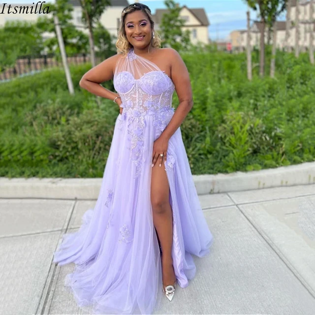 Elegante Strapless Vestido De Festa Cetim Sexy Vestido De Baile Lilás Alta  Fenda Plus Size Vestidos De Baile Longo Vestido Fiesta - Vestidos De  Formatura - AliExpress